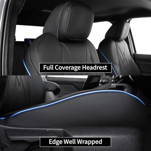 Tacoma Car Seat Covers Custom Fit for Toyota Tacoma (Leather (Black with Blue Trim) / 2024-2026 Tacoma (Petrol) Full Set)