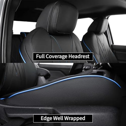Tacoma Car Seat Covers Custom Fit for Toyota Tacoma (Leather (Black with Blue Trim) / 2024-2026 Tacoma (Petrol) Full Set)