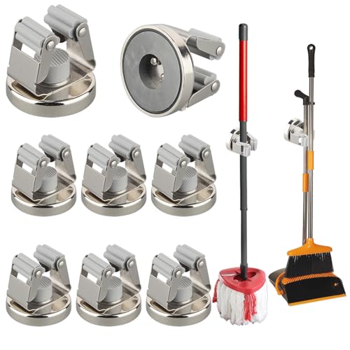 Magnetic Broom Holders (Anti-broken,Silver,8PCS)