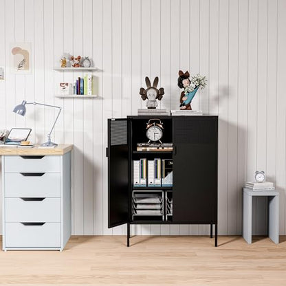 2 Mesh Door Metal Storage Cabinet with Adjustable Shelves (Black / 47''H)