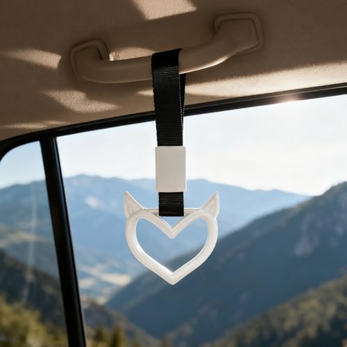 2 Pcs Devil Heart Shaped Car Handle Strap (White)