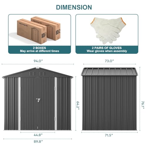8x6 FT Outdoor Storage Shed (Dark Gray / 8' x 6' FT/Peaked-roof)
