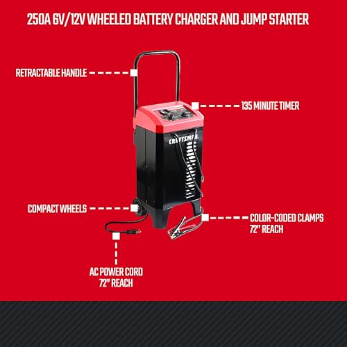 Wheeled 10A Car Battery Charger & Maintainer (250 Amp)