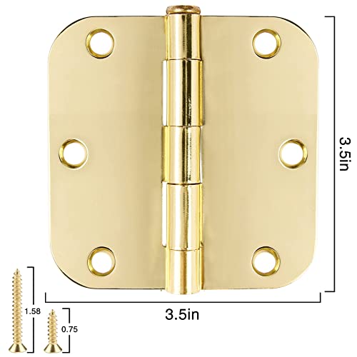 Rounded Door Hinges 3.5" X 3 1 (Polished Brass-Rounded / 36 Pack)