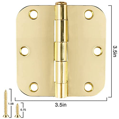 Rounded Door Hinges 3.5" X 3 1 (Polished Brass-Rounded / 36 Pack)