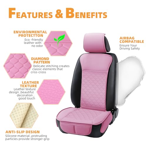 Pink Leather Car Seat Covers Front 2PC Waterproof for Women (Pink)