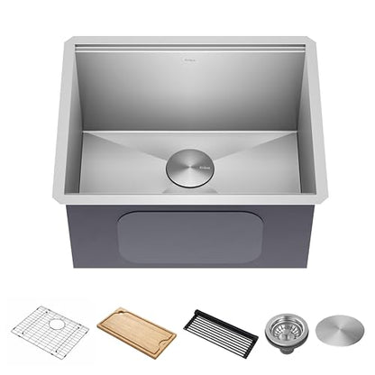 Kore 23 Inch Undermount Workstation Single Bowl 16 Gauge Deep Laundry Utility Stainless Steel Kitchen Sink with Accessories (Stainless Steel / 23 inch / Laundry Sink)