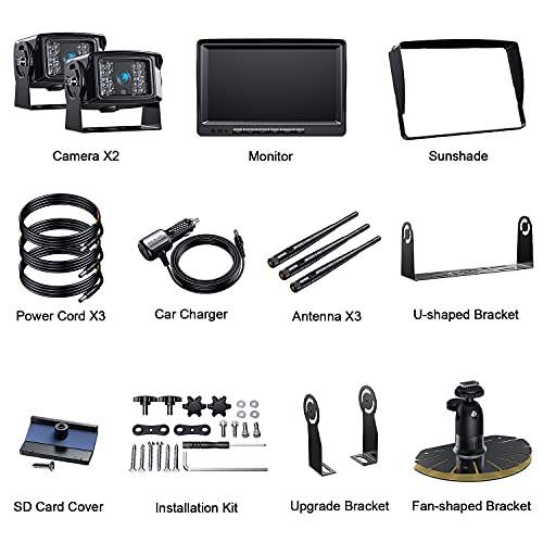 HD 1080P 9" Wireless RV Dual Backup Camera System with Recording (Black / 9 inches)