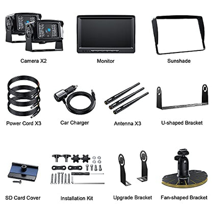 HD 1080P 9" Wireless RV Dual Backup Camera System with Recording (Black / 9 inches)