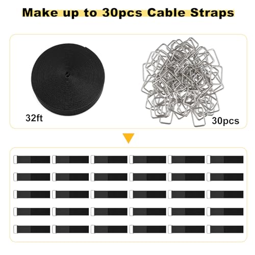 1.5"x32ft Hook and Loop Straps with 30 Metal Buckles (1.5in x 32ft Black)
