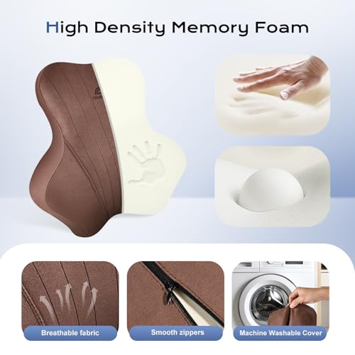 Car Lumbar Support Pillow and Car Neck Pillow Kit (Coffee-01 / 2 Pieces)