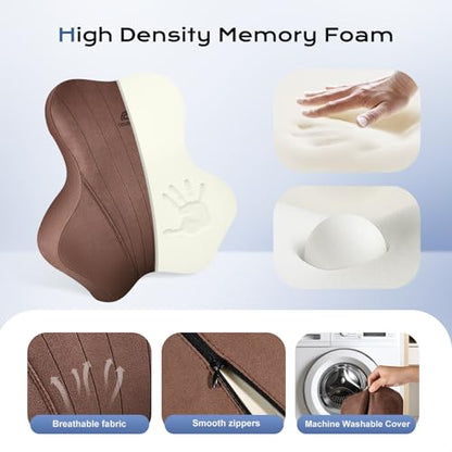 Car Lumbar Support Pillow and Car Neck Pillow Kit (Coffee-01 / 2 Pieces)