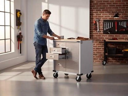Heavy Duty Rolling Storage Cabinet with Wheels and Drawers (1 Door, 4 Drawer (28" W x 25" D x 34.5" H) / Granite)