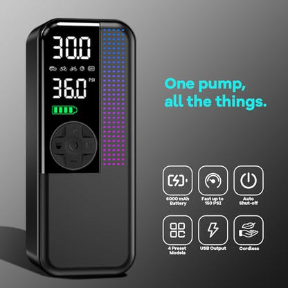 Tire Inflator Portable Air Compressor (Black / 6000mAh)