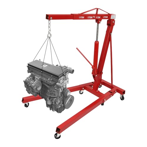 Folding Engine Crane 2 Ton Folding Engine Hoist 4400lbs Crane Hoist Lift with 6 Iron Caster Wheels for Garage (Red-A / 2T-4400lbs)