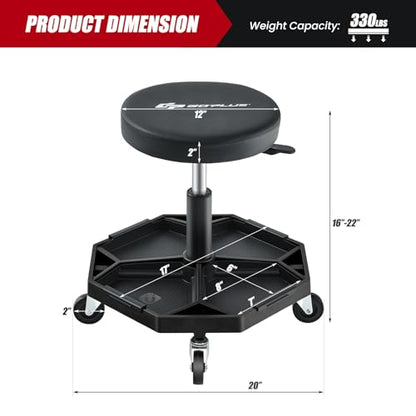 Mechanic Stool with Wheels (Black / Tool Tray)