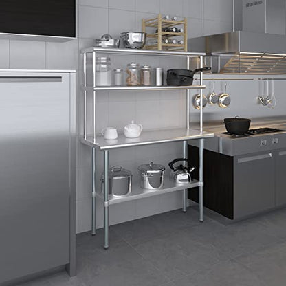 Stainless Steel Work Table Double Tier Overshelf 18" x 48" Work Table + 12" Overshelf (18" x 48" Work Table + 12" Overshelf)