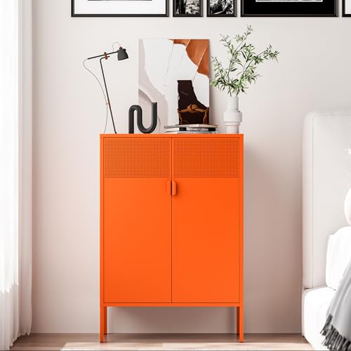 2 Mesh Door Metal Cabinet with Adjustable Shelves (Orange / 47''H)