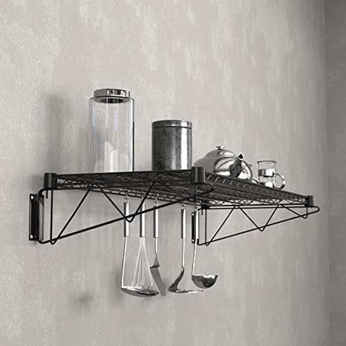 18" x 48" Black Epoxy Wire Wall Mount Shelf (Black / 18" x 48")