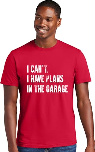 Medium Red Mens I Can't I Have Plans in The Garage Funny Dad Gift Deluxe Soft T (Medium / Red)