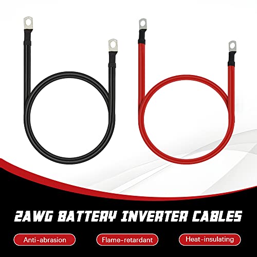 2 AWG Battery Cable 3FT 2 Gauge Pure Copper Battery Inverter Cables with 3 (3FT / 3/8")