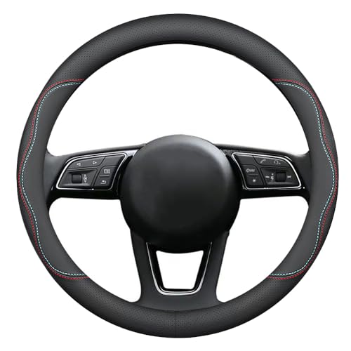 New Nappa Leather car Steering Wheel Cover (black (red and blue))