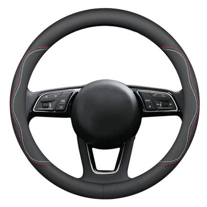New Nappa Leather car Steering Wheel Cover (black (red and blue))
