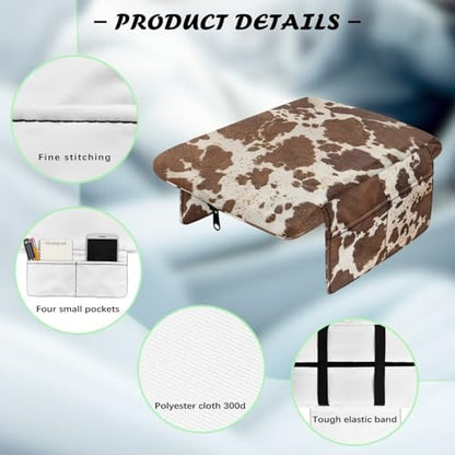 Brown Beige Cow Print Car Center Console Pad Comfortable Armrest Box Protector Soft Hand Rest Pillow for Car Seat Organizer Arm Rest Cushion Protective Cover Automobile Decor (Brown Beige Cow Print)