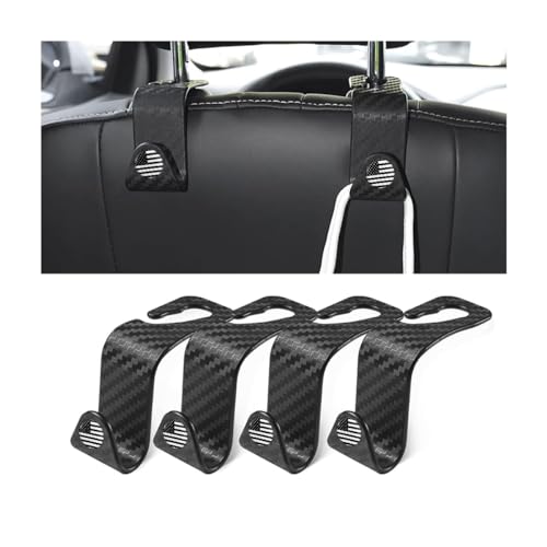 4 Pack Headrest Hooks for Vehicle Seats (Carbon Fiber/Black Flag)