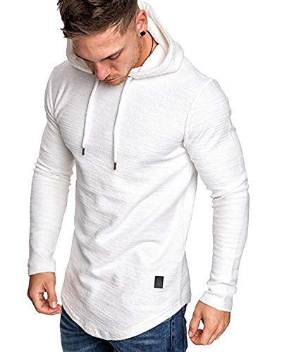 Mens Fashion Athletic Hoodies Sport Sweatshirts Solid Color Fleece Pullover white 2XL (XX-Large / White)