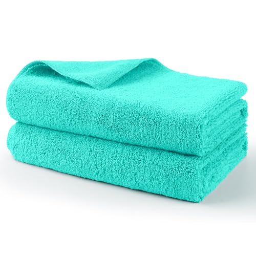 Professional Large Microfiber Car Drying Towels 2 Pack (Green / 31 x 24 Inch)