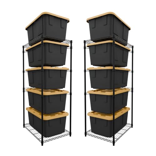 5 Tier Steel Tote Rack for 27 Gallon Bins (2 Pack / Black)