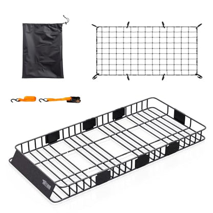 84"x 39"x 6" Universal Rooftop Cargo Carrier Basket (84"x39"x6"(w/Net+Bag+Pedal+Straps))