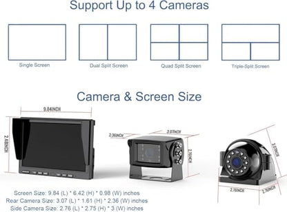 1080P Wireless Backup Camera System with 10 Inch DVR 3 Split Monitor (10'' 3 CAM)
