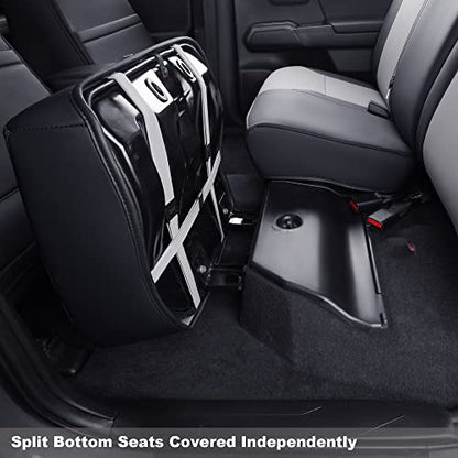 Tacoma Custom Fit Seat Covers for 2024 2025 Tacoma Crew Cab with Faux Leather ((2024-2026 Crew) Full Set / Black & Gray)