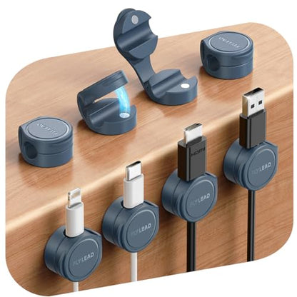 8 Pack Silicone Cord Organizer Magnetic Cable Clips (Blue)