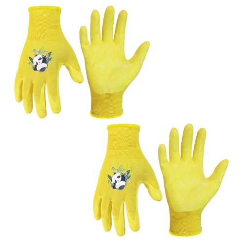 2 Pairs Kids Gardening Gloves (Yellow (Pack of 2) / X-Large (Age 9-10))