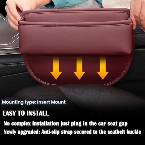 Universal Fit Premium Leather Car Seat Gap Filler Organizer (Burgundy，1 Pack)