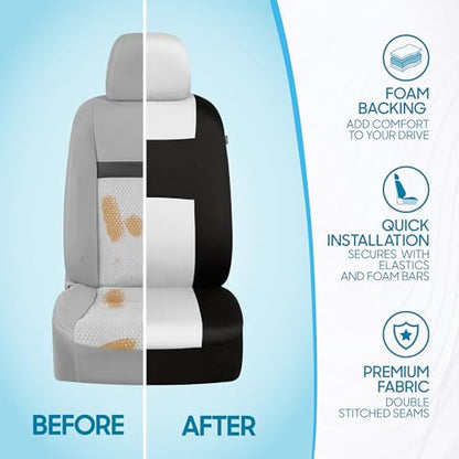 PolyPro Car Seat Covers Full Set in White on Black (White)