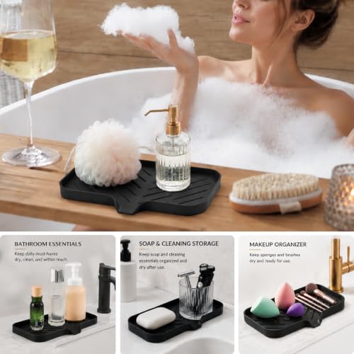 Silicone Soap Dish with Drain Spout (Black / M(9.6"×5.3"))
