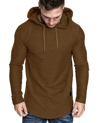 Mens Fashion Athletic Hoodies Sport Sweatshirt Solid Color Fleece Pullover Brown XX (XX-Large / Brown)