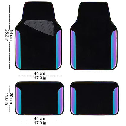 Chameleon Iridescent Reflective PU Leather&Waterproof Universal Carpet car Floor mats (Black and Reflective)