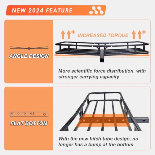 Hitch Mount Cargo Carrier Rack Basket 53"*19"*5"+Waterproof Bag 9 Cu.Ft (53"x19"x5")