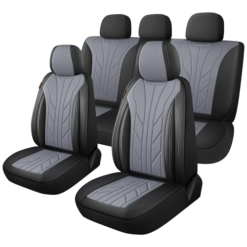 Luxury Faux Leather&Fabric Car Seat Covers Full Set with Breathable 3D Foam Back Support