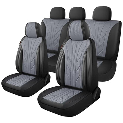 Luxury Faux Leather&Fabric Car Seat Covers Full Set with Breathable 3D Foam Back Support