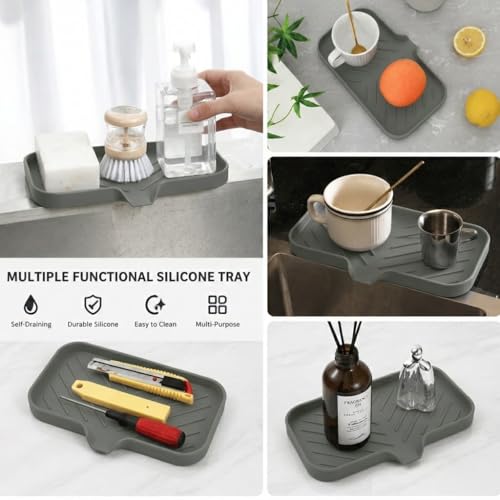 Silicone Soap Dish with Drain Spout (Grey / M(9.6"×5.3"))