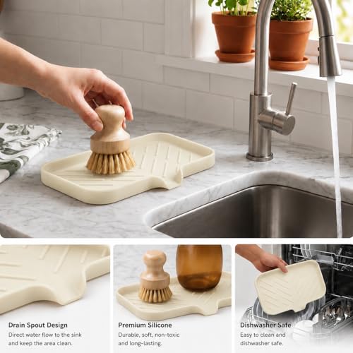 Silicone Soap Dish with Drain Spout (Tapioca / M(9.6"×5.3"))