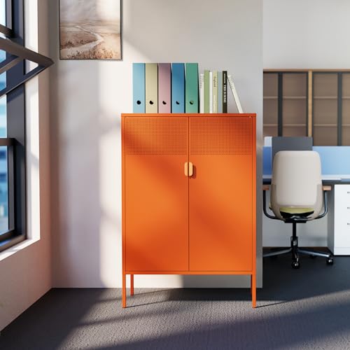 2 Mesh Door Metal Cabinet with Adjustable Shelves (Orange / 47''H)
