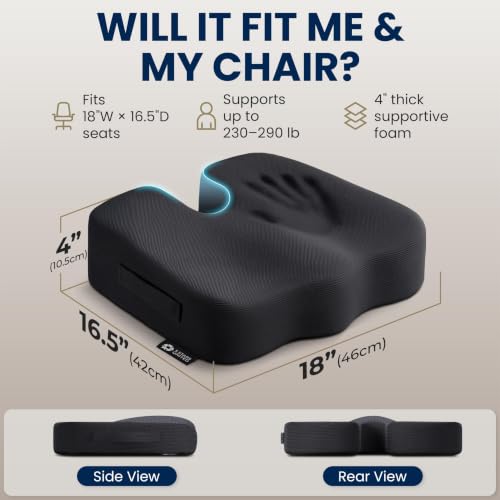 Seat Cushion Memory Foam Chair Pad for Tailbone Pain Relief (Black / X-Large)