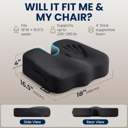 Seat Cushion Memory Foam Chair Pad for Tailbone Pain Relief (Black / X-Large)